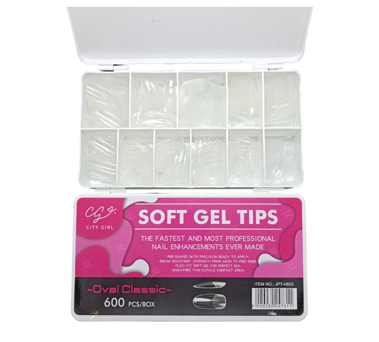 TIPS PARA SOFT GEL OVAL CLASSIC, 600 UNIDADES CITY GIRL JPT-H603*120
