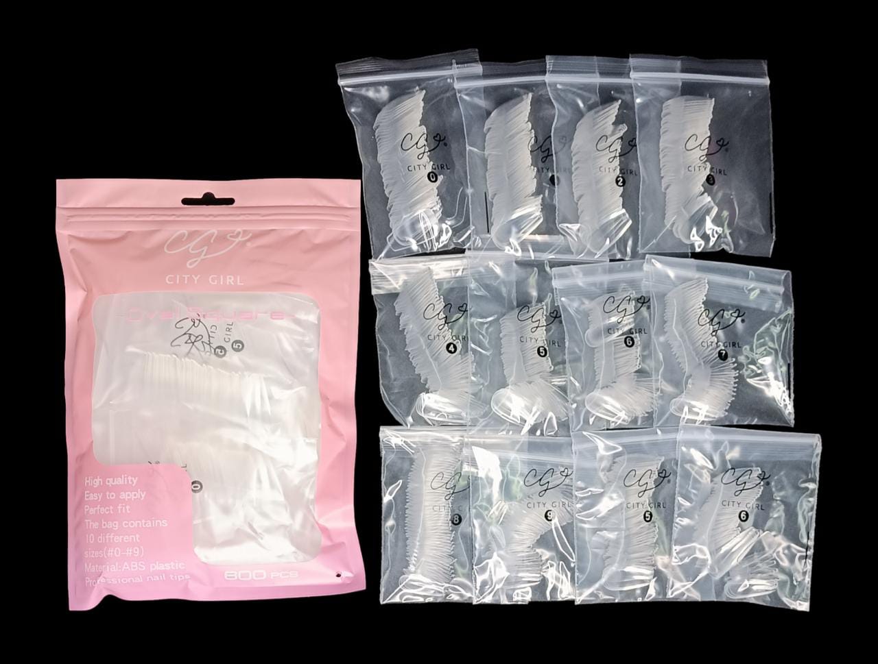 TIPS PARA SOFT GEL OVAL SQUARE, 600 UNIDADES EN BOLSA CITY GIRL JPT-D505