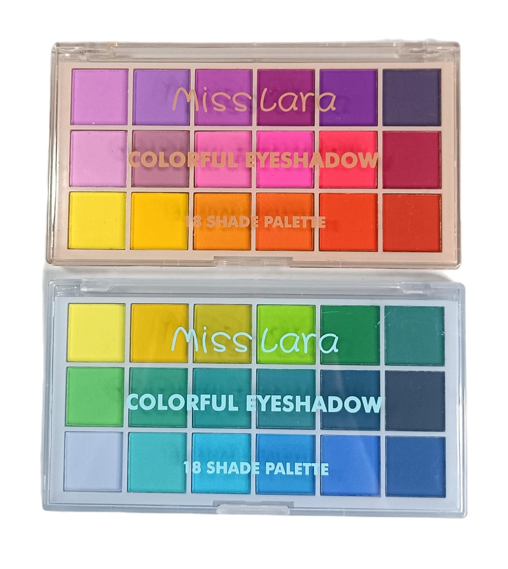PALETA DE SOMBRA, 18 COLORES, 2 TONOS MISS LARA (APOBADO POR ANMAT) MS-118*288