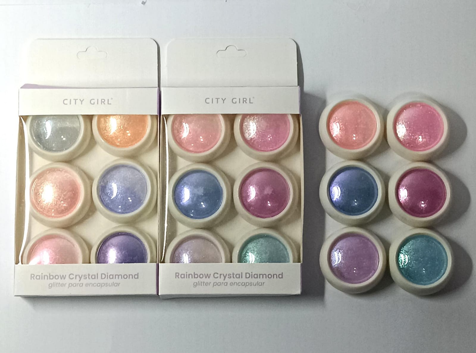 SET DE POLVOS CROMO RAINBOW CRYSTAL DIAMOND X6 PCS CITY GIRL GO-40439*288