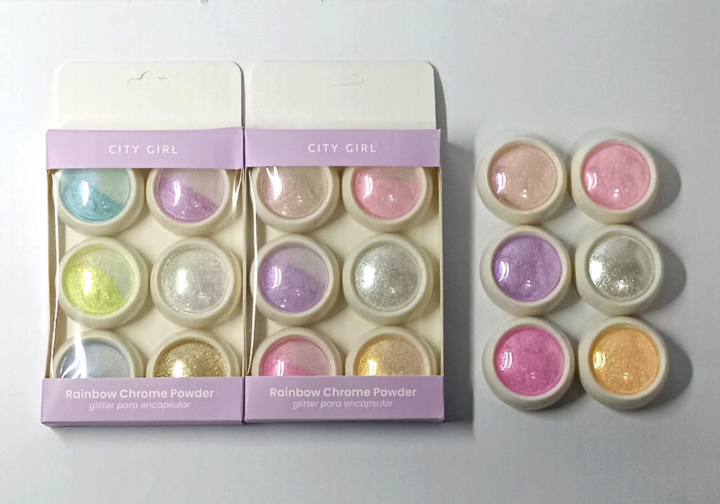 SET DE POLVOS CROMO (RAINBOW CHROME POWDER) X6 PCS, CITY GIRL GO-40446*288
