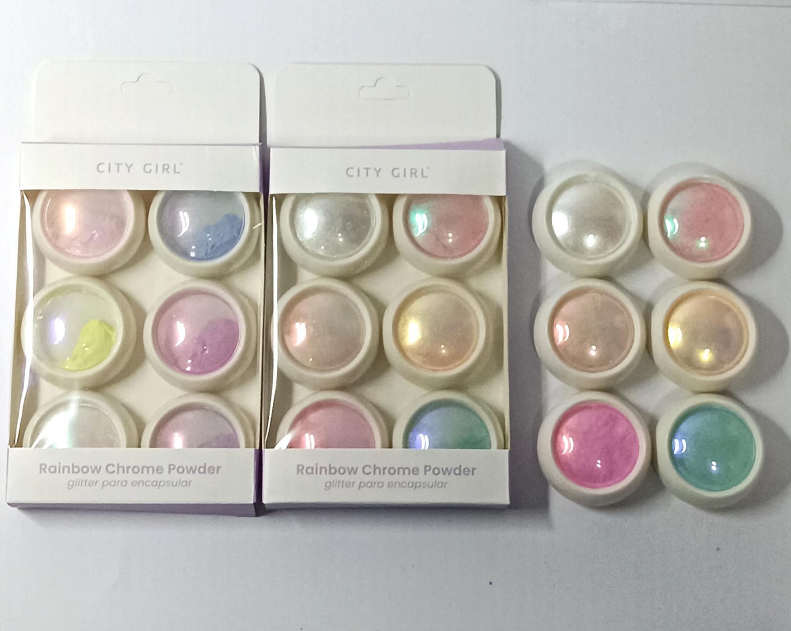 SET DE POLVOS CROMO (RAINBOW CHROME POWDER) X6 PCS, CITY GIRL GO-40460*288