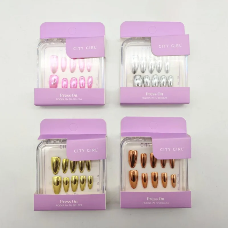PRESS ON ESPEJADAS ALMENDRA, 4 COLORES CITY GIRL CG-PSO-901031