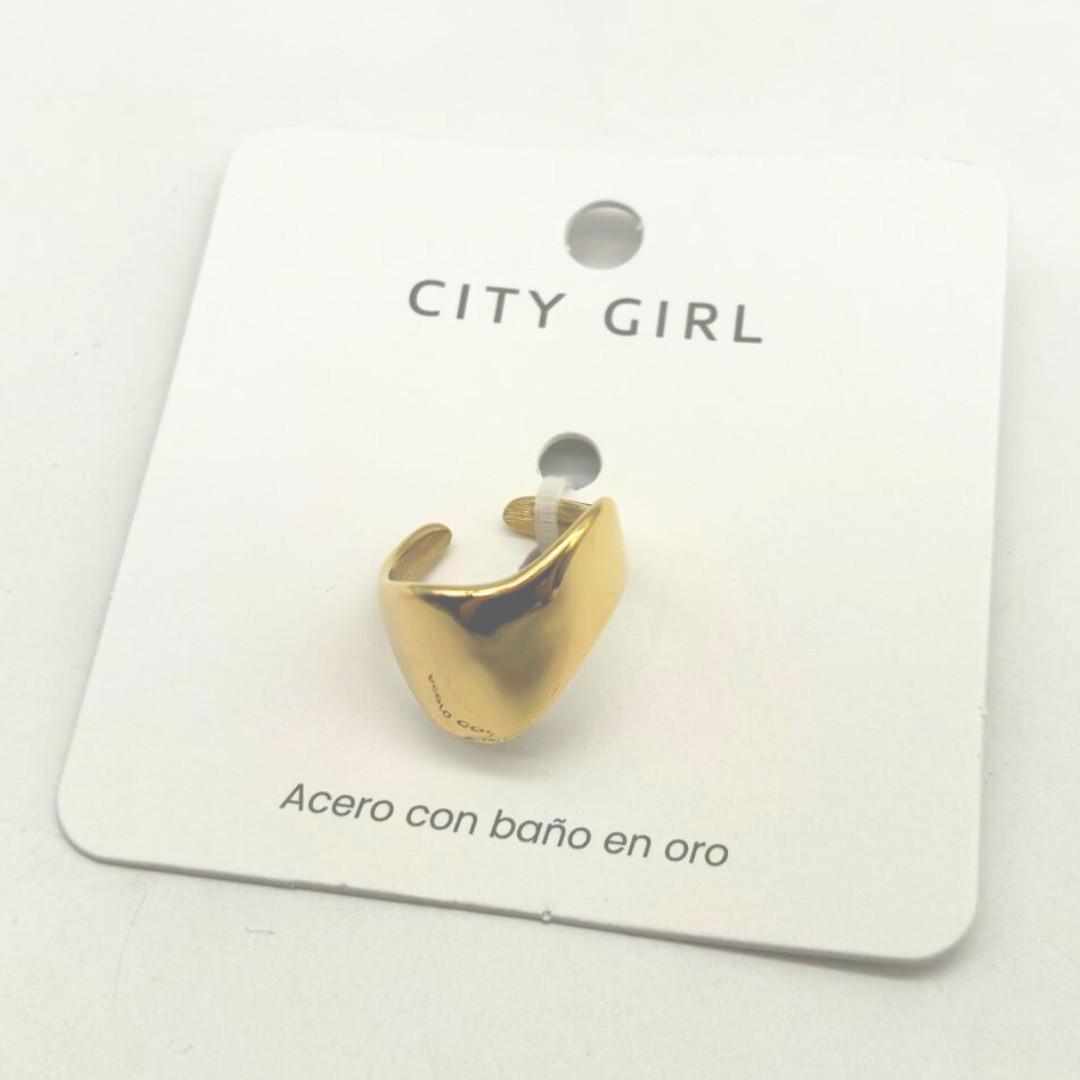ANILLO DE ACERO BAÑADO EN ORO CITY GIRL (PAQUETE X 12 UNID.) 4460-2522