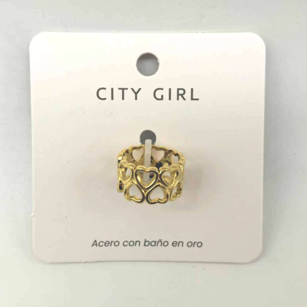 ANILLO DE ACERO BAÑADO EN ORO CITY GIRL (PAQUETE X 12 UNID.) C-02