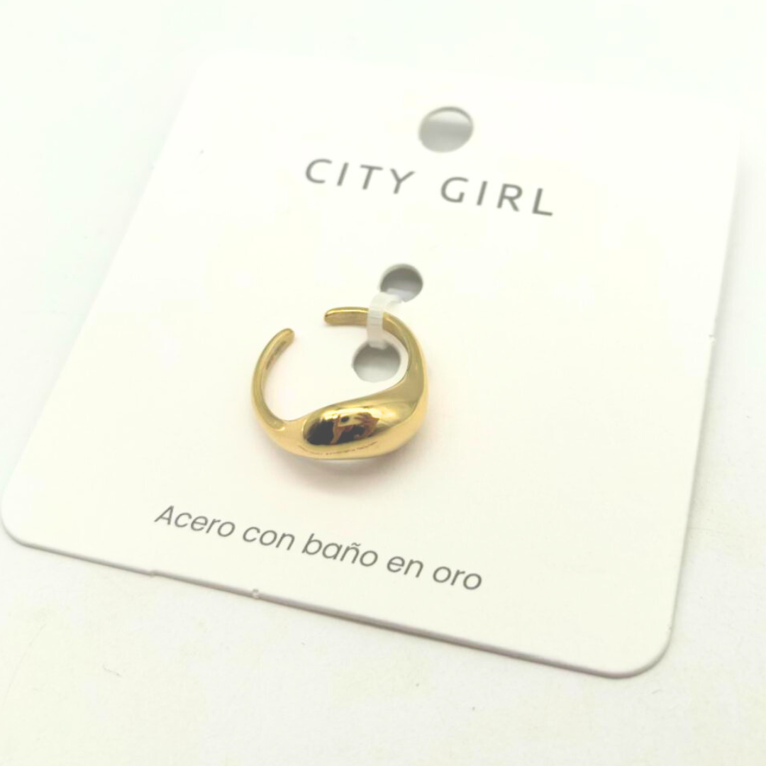 ANILLO DE ACERO BAÑADO EN ORO CITY GIRL (PAQUETE X 12 UNID.) C-05