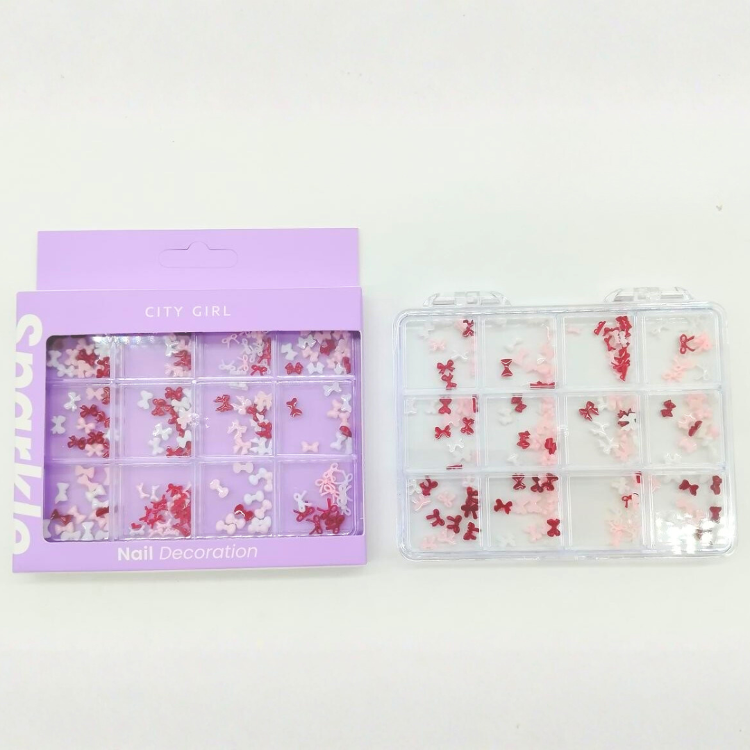 DECORACIÓN PARA UÑAS MOÑOS EN ROSA, ROJO y BLANCO CITY GIRL GO-25053*480