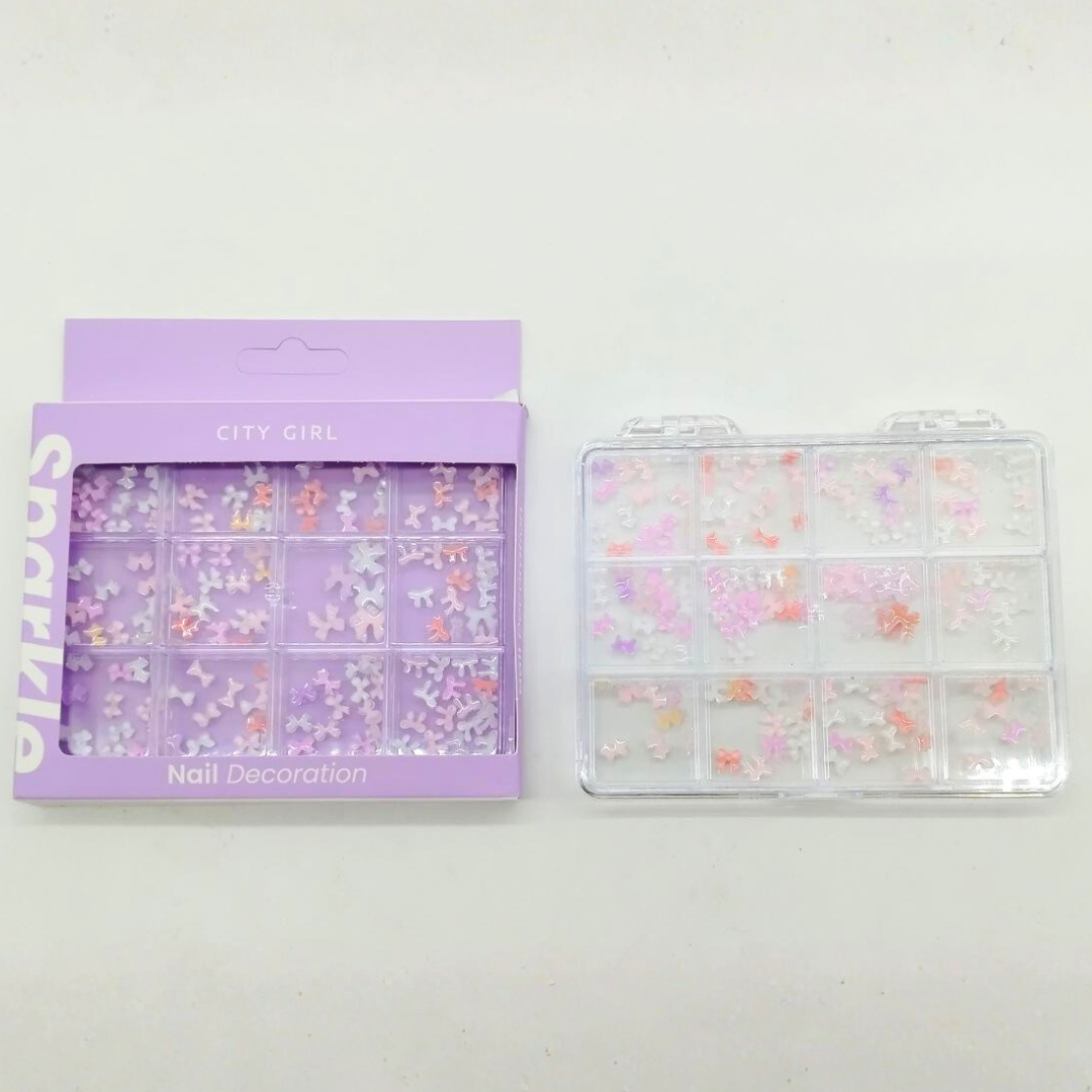 DECORACIÓN PARA UÑAS MOÑOS TRASLUCIDOS EN ROSA, LILA y BLANCO CITY GIRL GO-25057*480