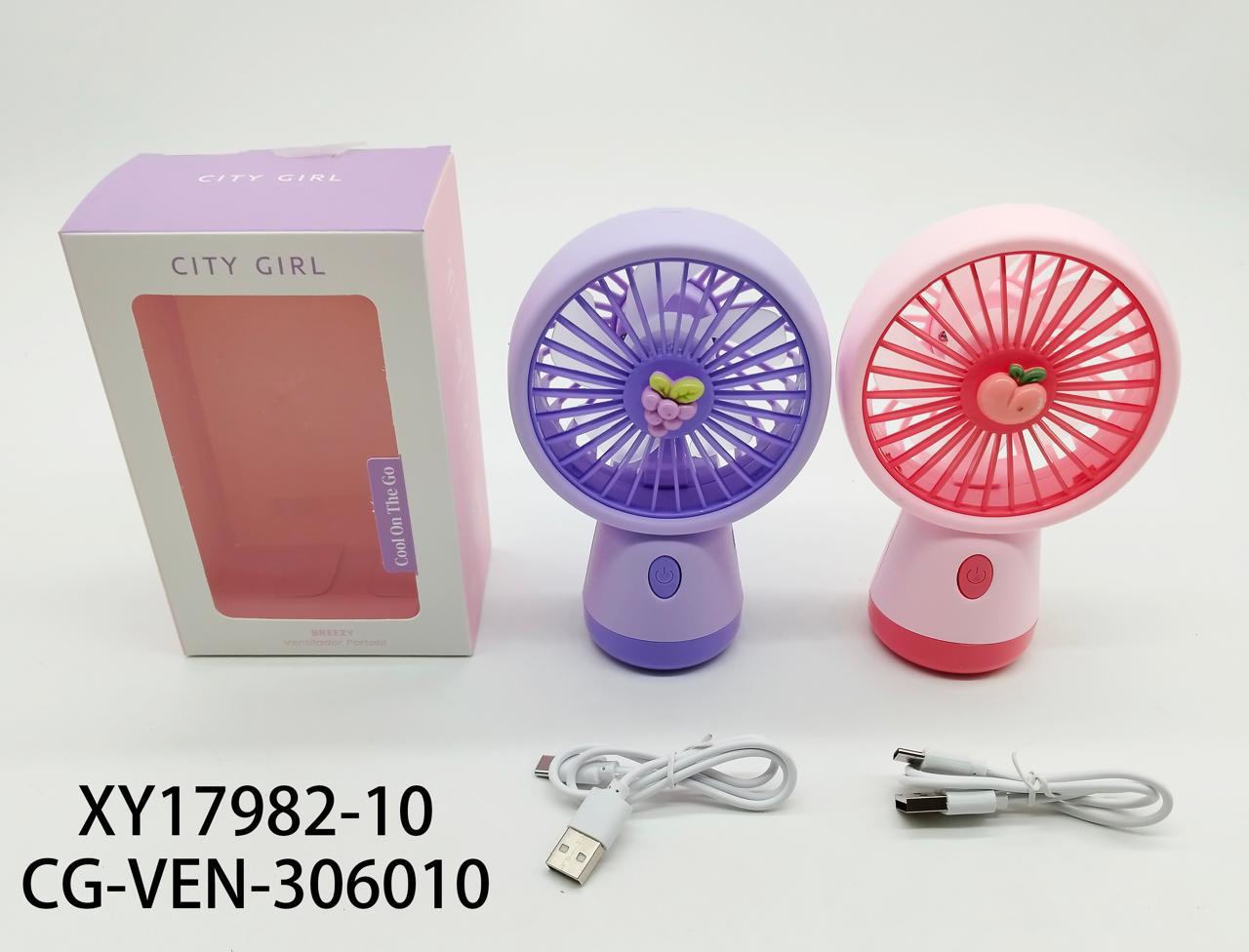 VENTILADOR PORTATIL DE FRUTAS, 2 COLORES CITY GIRL XY17982-10*120