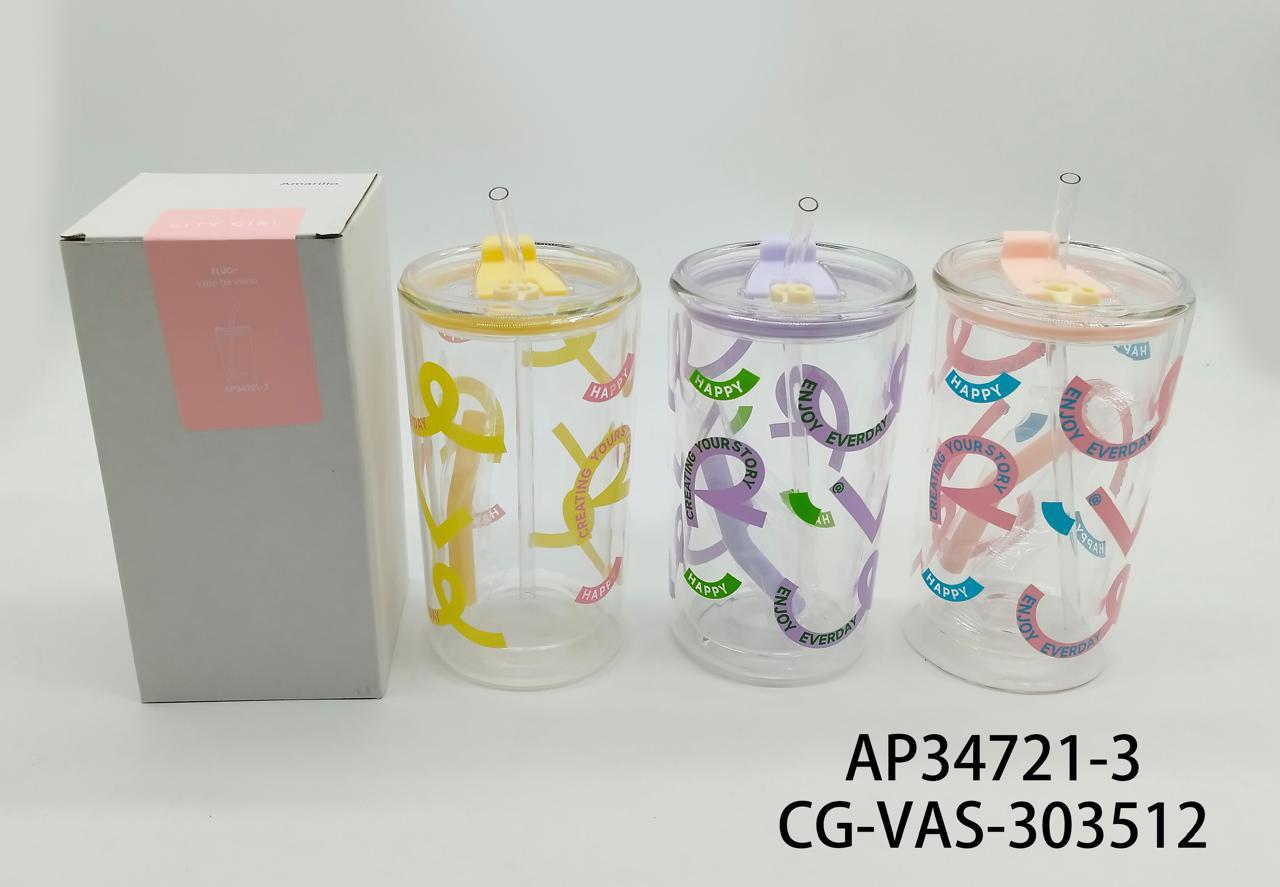 VASO DE VIDRIO CON SORBETE 620ML CITY GIRL AP34721-3*48