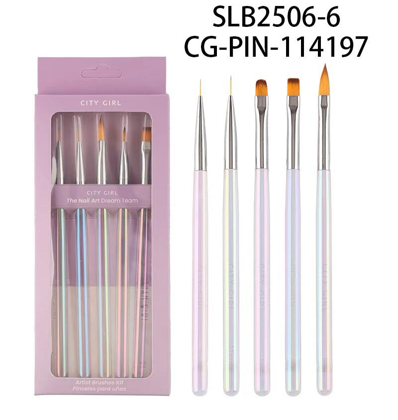 PINCELES PARA NAIL ART X5 PCS CITY GIRL SLB2506-6*360
