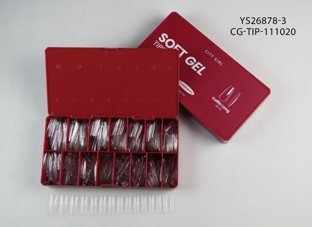 TIPS SOFT GEL PRO "ESCULPIDAS" COFFIN LONG X510 PCS (00-13) CITY GIRL YS26878-3*80