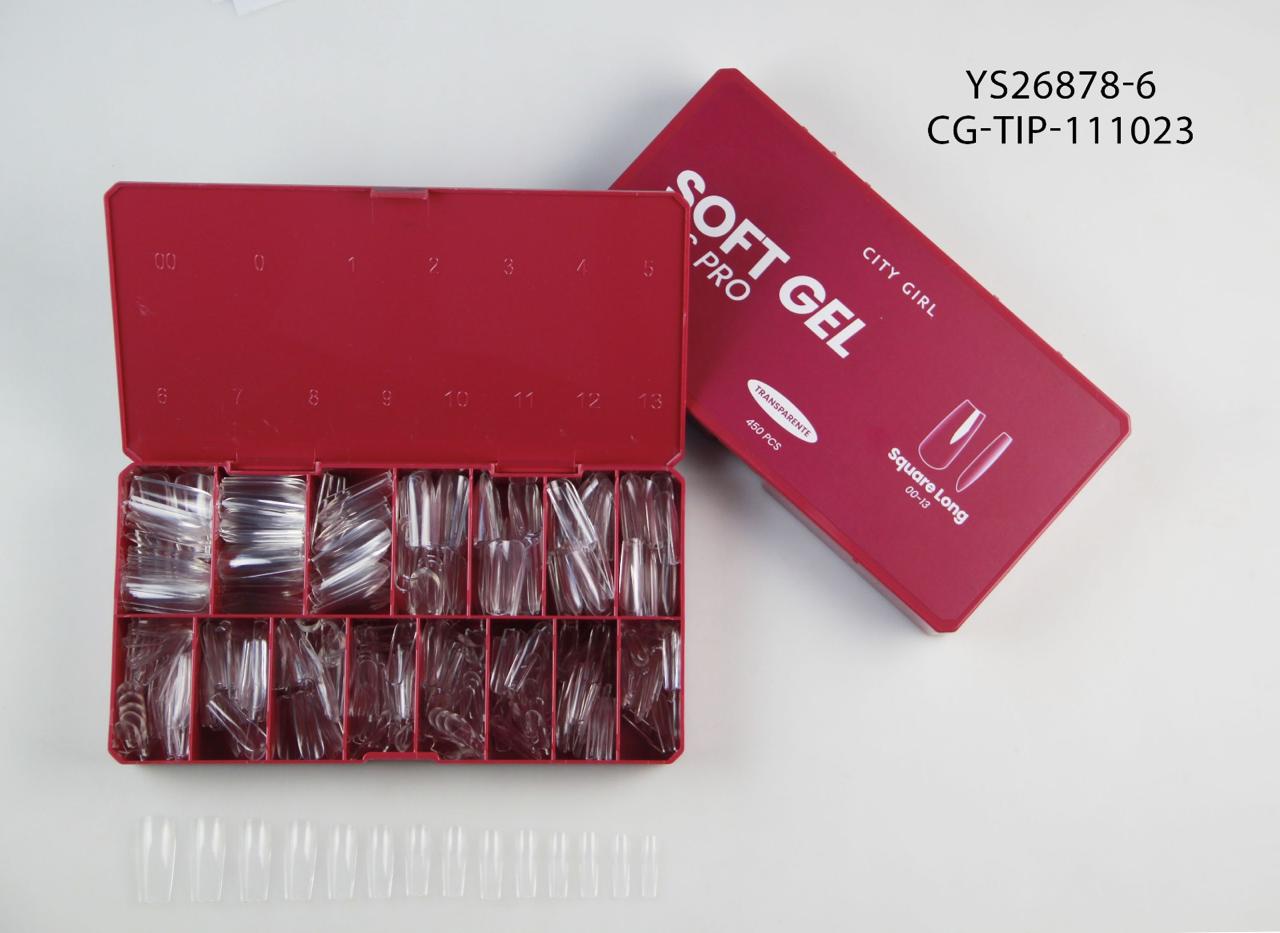 TIPS SOFT GEL PRO "ESCULPIDAS" SQUARE LONG X450 PCS (00-13) CITY GIRL YS26878-6*80