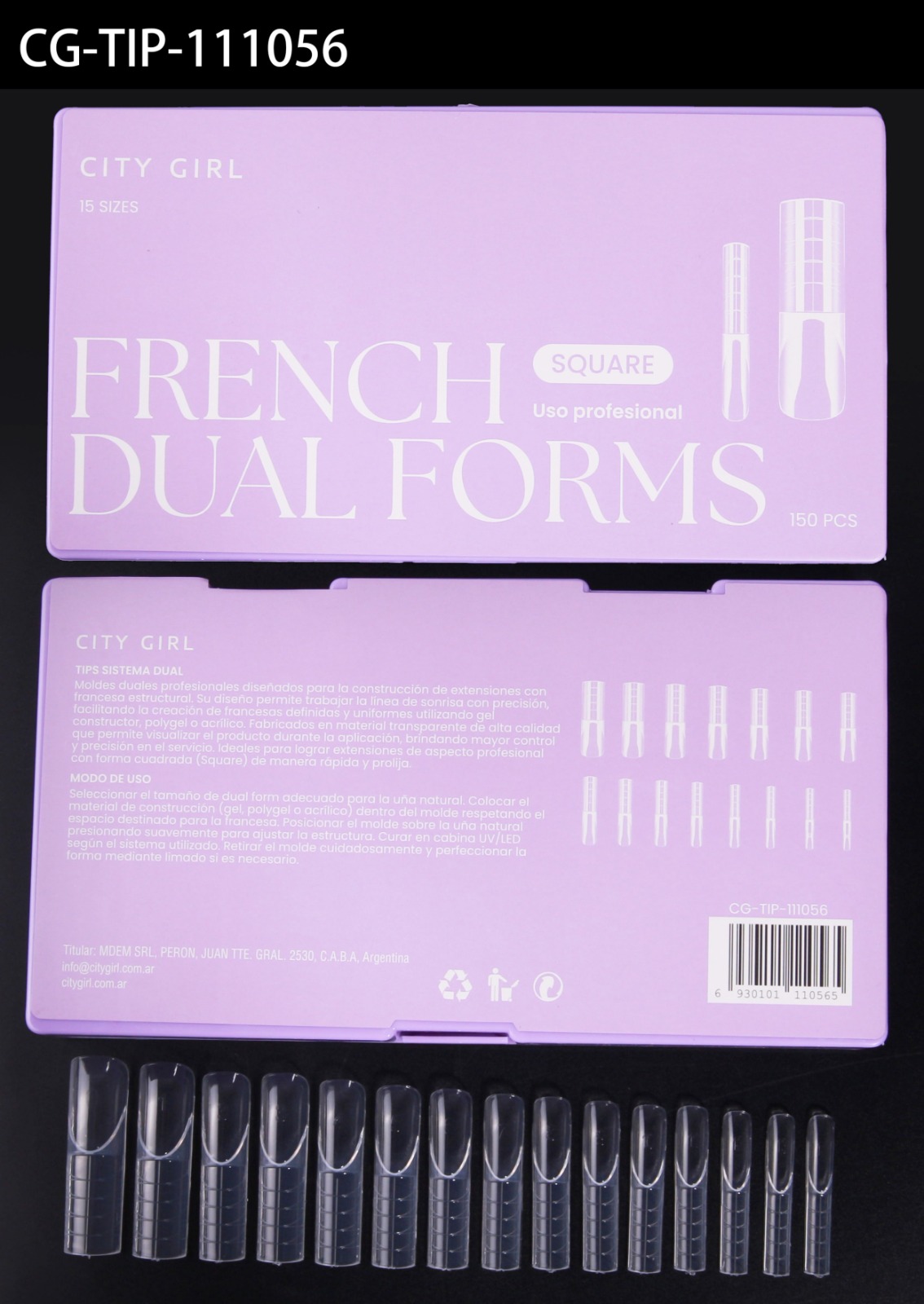 MOLDES DUALES PARA EXTENSIÓN CON FRANCESA ESTRUCTURAL SQUARE, X150PCS CITY GIRL CG-TIP-111056*100
