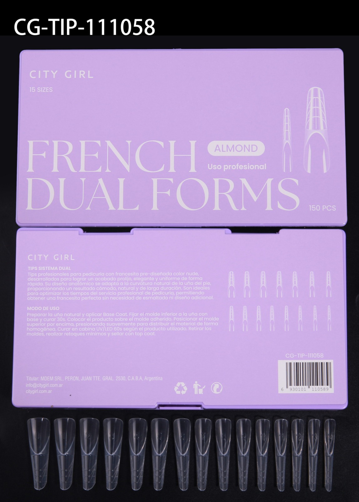 MOLDES DUALES PARA EXTENSIÓN CON FRANCESA ESTRUCTURAL ALMOND, X150PCS CITY GIRL CG-TIP-111058*100